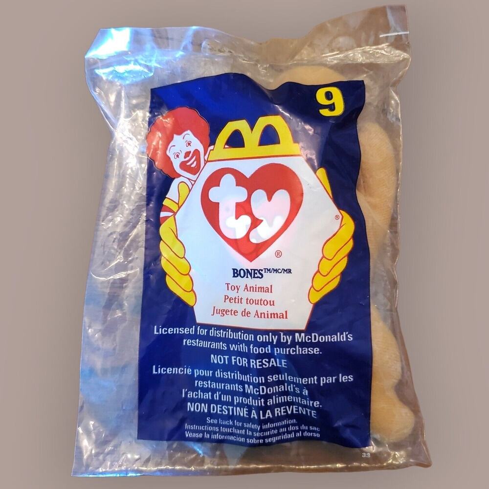Ty Teenie Beanie Baby 1998 BONES the DOG #9 McDonalds Happy Meal Toy 1993 Error